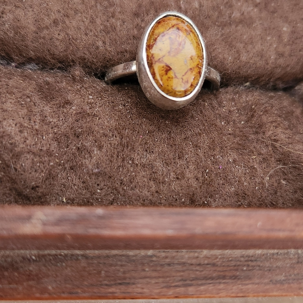 Sterling Silver and Orange Jasper Ring 7.5